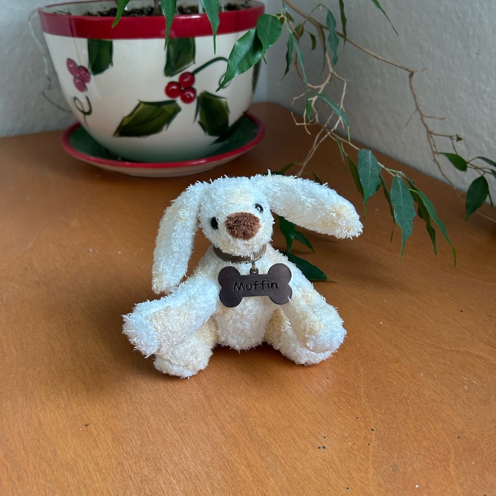 MUFFIN Blankets & Beyond White Cream 5" plush Puppy with Tag and Collar